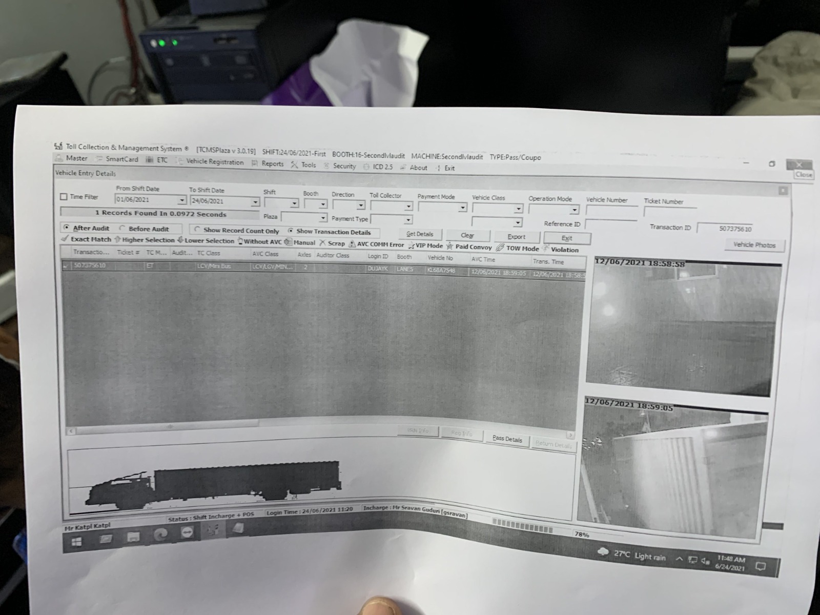 Toll plaza record for KL68A7548